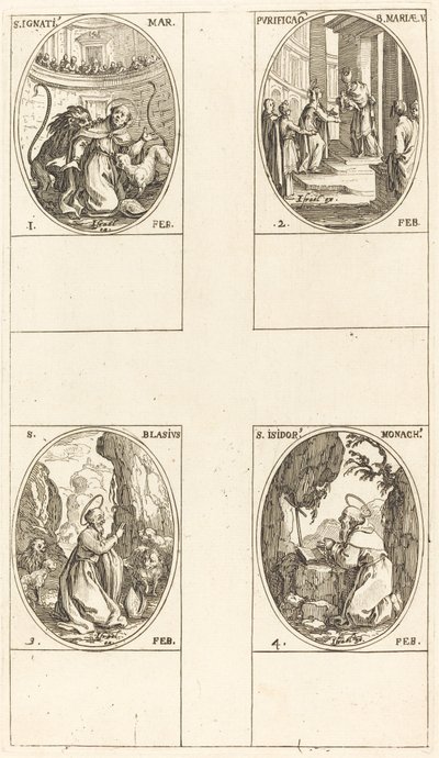 Szent Ignác; A Szűz megtisztulása; Szent Balázs; Szent Izidor alkotó: Jacques Callot