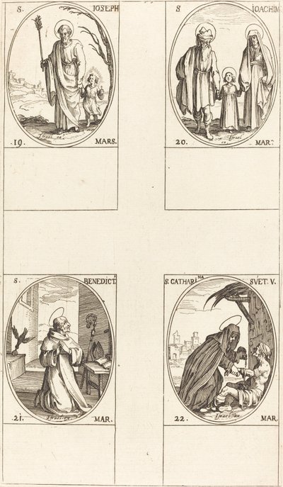 Szent József, Szent Joachim, Szent Benedek, apát, Svédországi Szent Katalin. alkotó: Jacques Callot