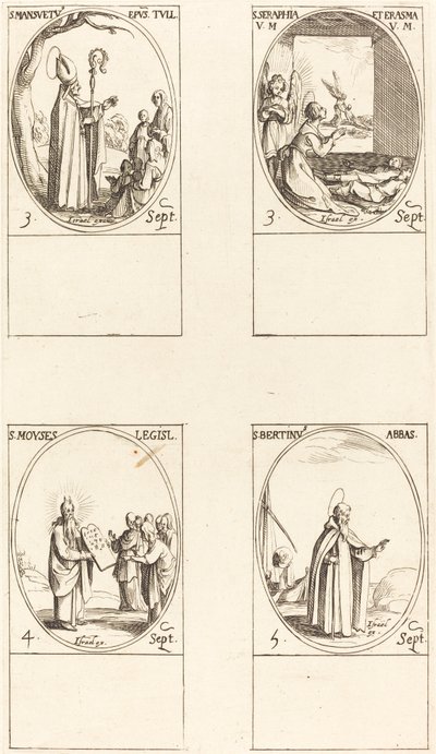 St. Louis Mansuetus; Sts. Serapia és Erasmus; Mózes; St. Louis Bertin, apát alkotó: Jacques Callot