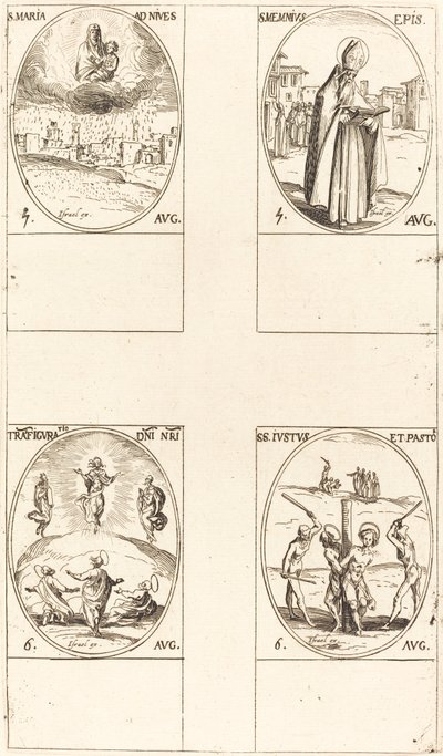 Havas Mária; Szent Memmius püspök; Az átváltozás; Sts. Justus és Pastor alkotó: Jacques Callot