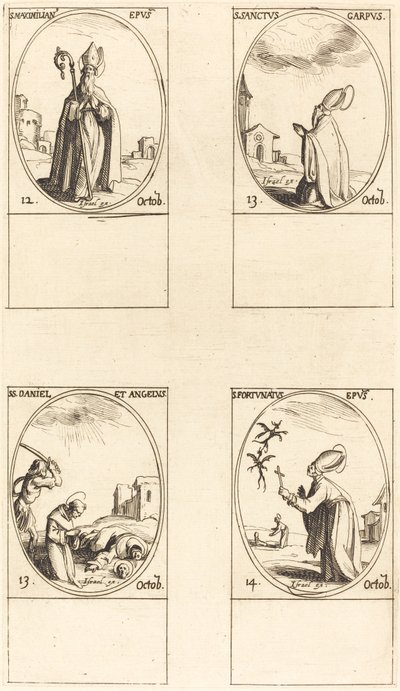Szent Maximilian; St. Carpus; Szent Dániel és Angelus; Szent Fortunatus alkotó: Jacques Callot