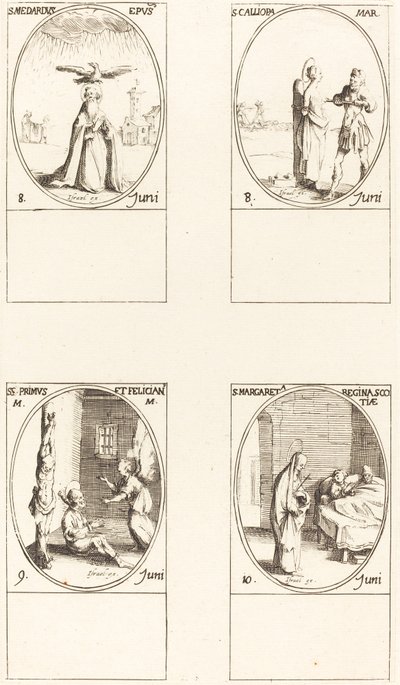 Szent Medárd; St. Calliopa; Sts. Primus és Felician; Skóciai Szent Margit alkotó: Jacques Callot