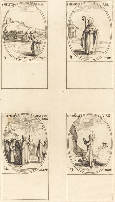 St. Meliton; Szent Firminus; Nagy Szent Gergely; Szent Eufrázia alkotó: Jacques Callot