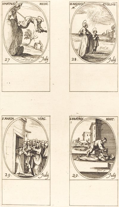 St. Pantaleon, Sts. Nazarius és Celsus, Szent Márta, Szent Beatrice. alkotó: Jacques Callot