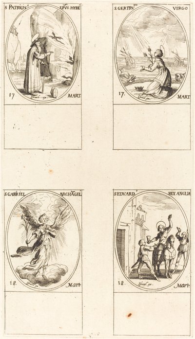 Szent Patrik; Szent Gertrúd; Szent Gábriel arkangyal; Szent Edward alkotó: Jacques Callot