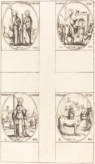 St. Philip and James the Less, Apostles; St. Anthanasius; The Invention of the Cross;   1238684   hu       hungarian Successfully Translated  Original: Pad Translat: Pad 1382098 hu hungarian Successfully Translated Original: Decoration for portrait of Pope alkotó: Jacques Callot