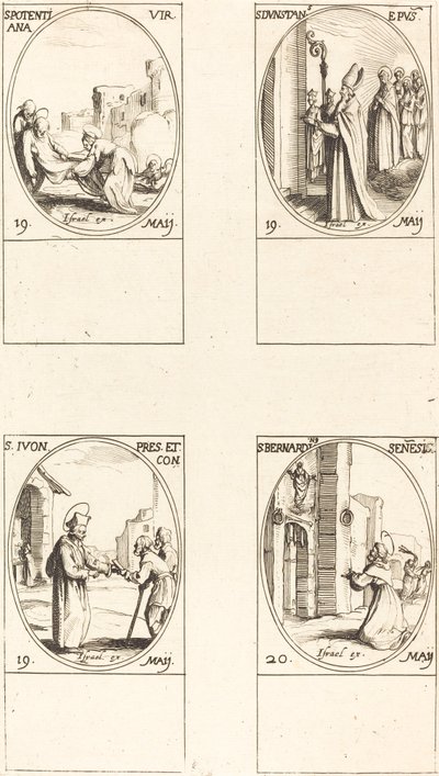 Utca. Lehetséges; Utca. Dunstan; Utca. Yves; Utca. Sienai Bernardinus alkotó: Jacques Callot