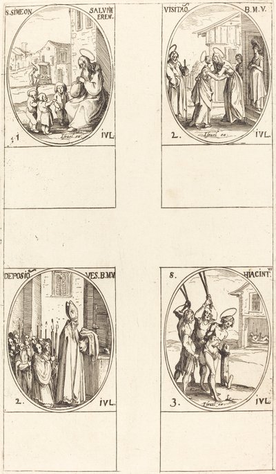 Szent Simeon Salus; A látogatás; Szűz ruháinak lerakása; Szent Hiacintus alkotó: Jacques Callot