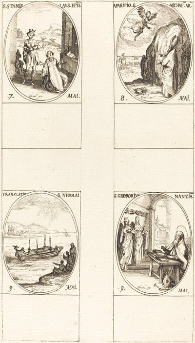 Szent Stanislaus; Szent Mihály jelenése; Szent Miklós fordítása; St. G alkotó: Jacques Callot