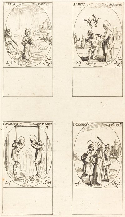 Utca. Thecla; Utca. Len; Szentek Andochius és Thyrsus; Utca. Kleopas alkotó: Jacques Callot