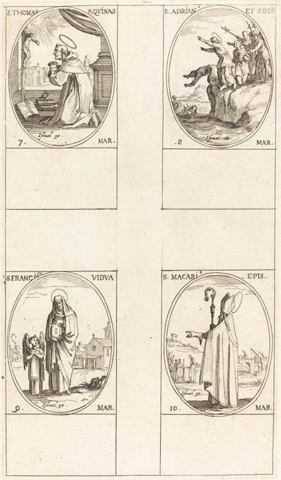 Aquin Szent Tamás; Szent Adrián és társai; Szent Ferenc; St. Macari alkotó: Jacques Callot