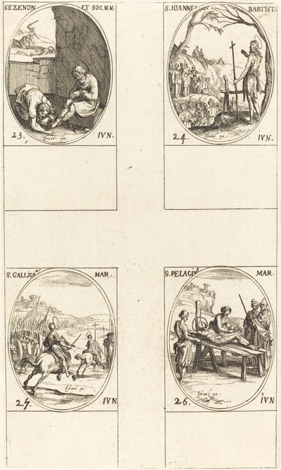 Szent Zénon és társai; Keresztelő Szent János; St. Gallicanus; Szent Pelagius alkotó: Jacques Callot