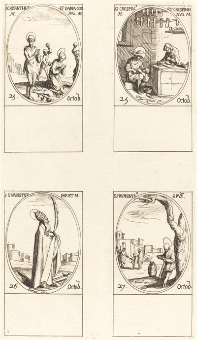Sts. Krizantus és Daria; Sts. Crispin és Crispinian; Szent Evaristus; Szent Frumentius alkotó: Jacques Callot