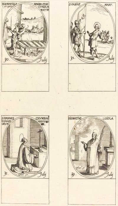 Szentek Donatilla, Greatest & Second; Utca. Fabius; St. John Colombini; Utca. Loyolai Ignác alkotó: Jacques Callot