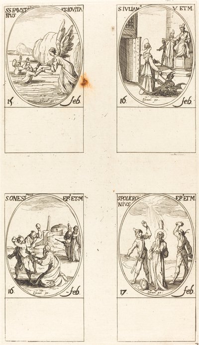 Szentek Faustinus és Jovita; Utca. Juliana; Utca. Nekünk van egy; Utca. Polychronius alkotó: Jacques Callot