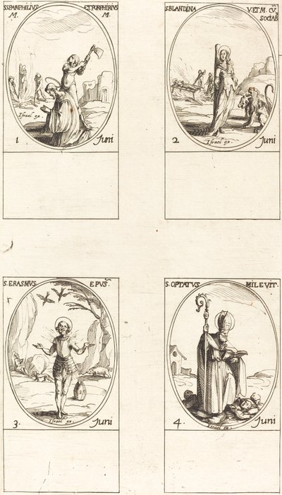 Szentek Pamphilius és Porphyry; Utca. Blandine és társai; Utca. Erasmus; Utca. kívánta alkotó: Jacques Callot