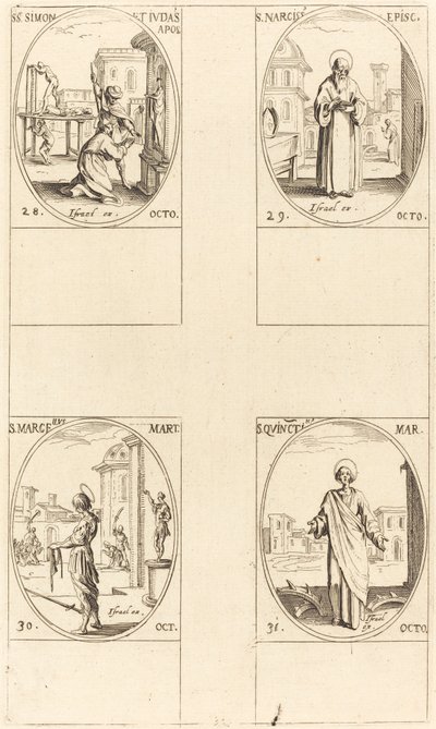 Sts. Simon és Júdás apostolok; Szent Nárcisz; Szent Marcellus; Szent Quintin alkotó: Jacques Callot