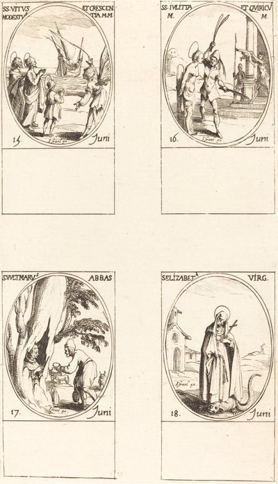 Szentek Szőlő, szerény és növekedés; Szentek Juliet & Quiricus; Utca. Nagyapa, apát; Utca. E alkotó: Jacques Callot