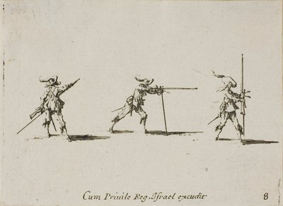 Lőállás felvétele a muskétával, nyolcas lemez a Katonai gyakorlatokból alkotó: Jacques Callot