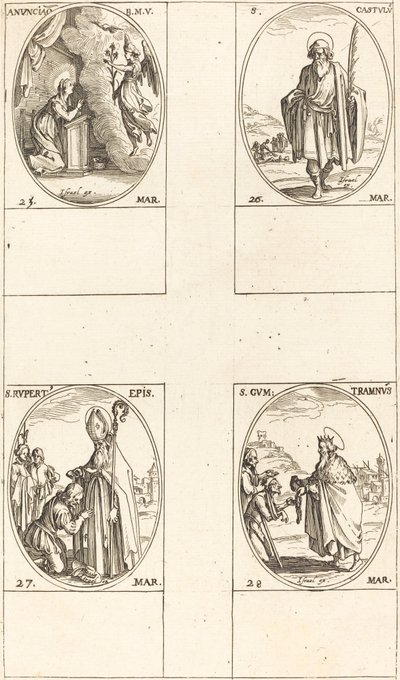 Az Angyali üdvözlet, St. Castulus, St. Rupert, St. Gontran. alkotó: Jacques Callot