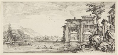 Fürdőzők, a „Paysages gravées pour Jean de Médicis, Paysages dessinés à Florence” sorozatból (Tájképek Giovanni de Medici számára, avagy Firenzében tervezett tájképek) alkotó: Jacques Callot