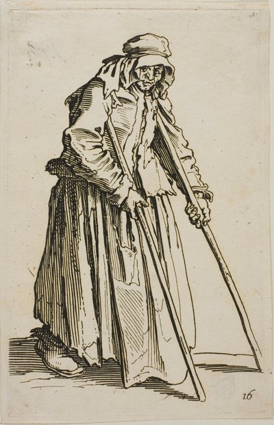 A mankós koldus és koldustárcája, tizedik tábla a Koldusokból alkotó: Jacques Callot