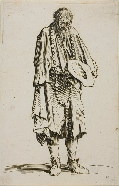 A koldus rózsafüzérrel, tizenegyes tányér a The Beggars-től alkotó: Jacques Callot
