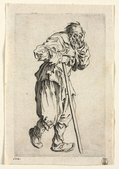 A koldusok: Botra támaszkodó koldus alkotó: Jacques Callot