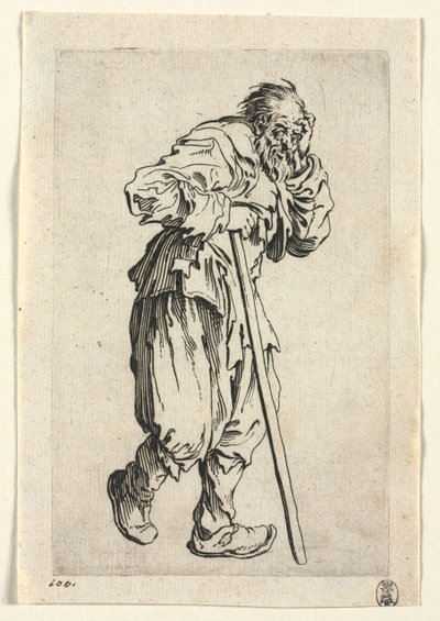A koldusok: Botra támaszkodó koldus c. 1623. alkotó: Jacques Callot