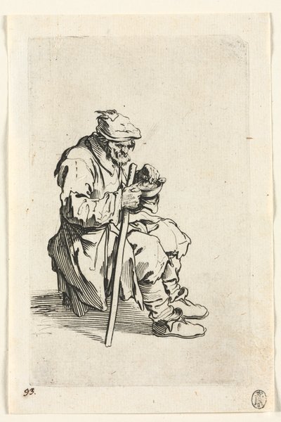A koldusok: Koldus ül és eszik, c. 1623. alkotó: Jacques Callot