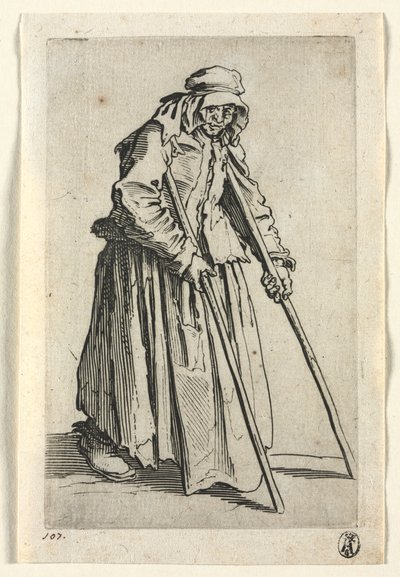 A koldusok: Mankós koldusasszony c. 1623. alkotó: Jacques Callot