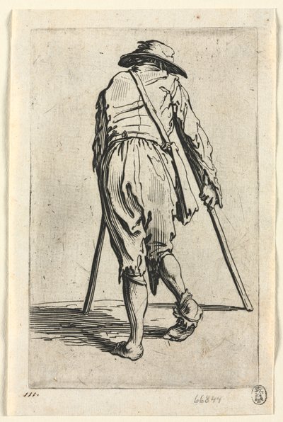 A koldusok: Mankós koldus, kalapban alkotó: Jacques Callot