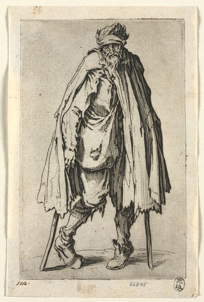 A koldusok: Mankós koldus táskával alkotó: Jacques Callot