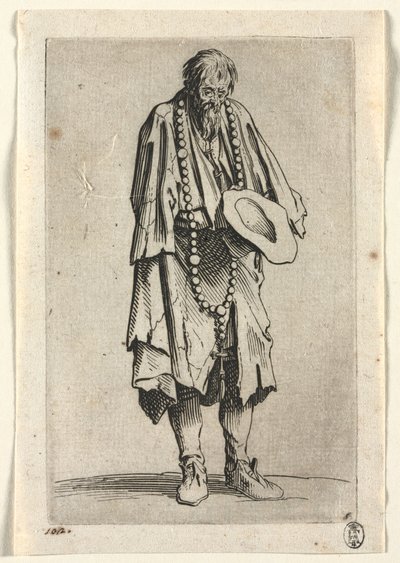A koldusok: Koldus rózsafüzérrel alkotó: Jacques Callot