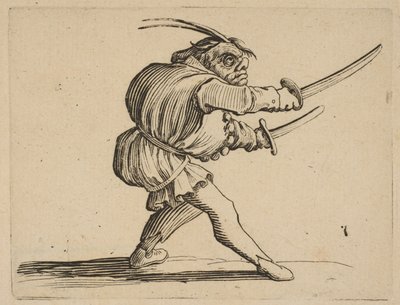 A Duelliste aux Deux Sabres A Duelliste két szablyával, Varie Figure Gobbi, s..., 1616-22. alkotó: Jacques Callot