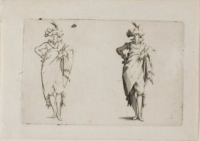 Az úriember elölről nézve, jobb kezével a csípőjén, A szeszélyekből alkotó: Jacques Callot