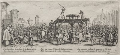 A háború nagy nyomorúságai: Kivégzés a keréken, 1633. alkotó: Jacques Callot