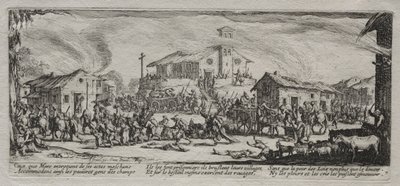 A háború nagy nyomorúságai: Egy falu kifosztása és felgyújtása alkotó: Jacques Callot