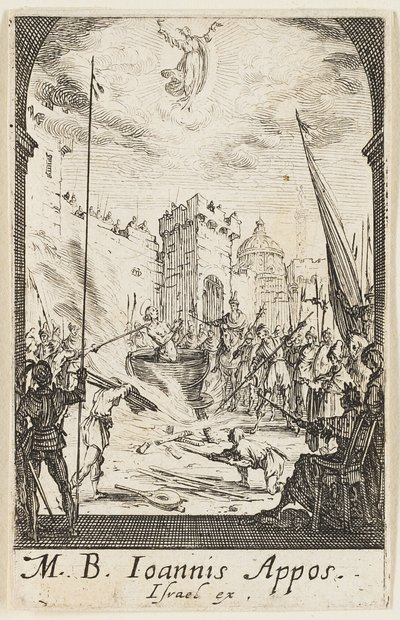 Szent János evangélista mártíromsága, ötödik tábla az Apostolok mártíromsága című kötetből. alkotó: Jacques Callot