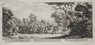 A háború nyomorúsága: A gonosztevők letartóztatása alkotó: Jacques Callot