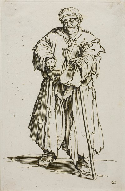 Az elhízott koldus lesütött szemekkel, 21. lemez a The Beggars-től alkotó: Jacques Callot