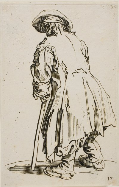 Az öreg koldus a mankójára támaszkodva, tizenhetedik tányér a Koldusoktól alkotó: Jacques Callot