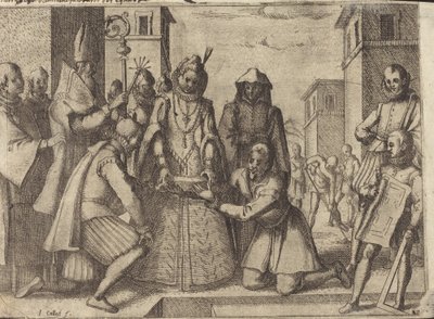 A királynő letette az első követ a klarisszák templomába Spanyolországban [verso] alkotó: Jacques Callot