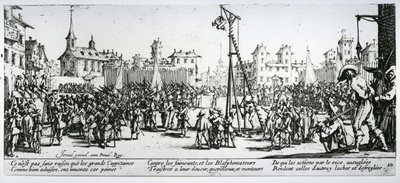 A Strappado, „A háború nyomorúságai és szerencsétlenségei” 10. táblája, metszett: Israel Henriet (1590-1661 körül) 1633 alkotó: Jacques Callot