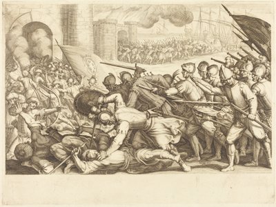 Egy város kapuját feltörő csapatok alkotó: Jacques Callot