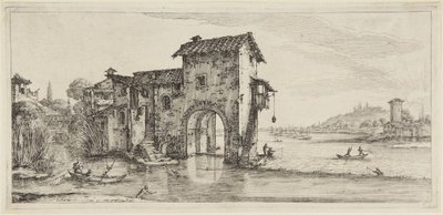 A vízimalom, a Diverse Vedute Designate in Fiorenza (Firenzében tervezett különféle tájképek) sorozatból alkotó: Jacques Callot
