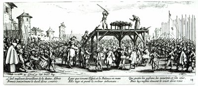 A kerék, 14. tábla a "A háború nyomorúságai és szerencsétlenségei"-ből, metszett: Israel Henriet (kb. 1590-1661) 1633 alkotó: Jacques Callot