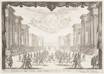 Harmadik Intermezzo, A csatát megállítja Szerelem érkezése Cortege-jával alkotó: Jacques Callot
