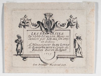 A Les Fantaisies ... címlapja (metszet) alkotó: Jacques Callot
