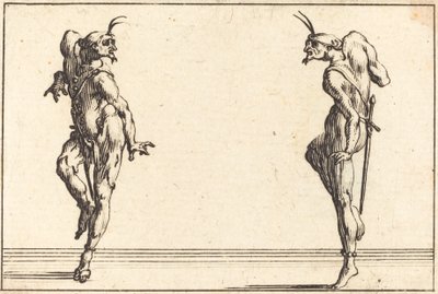 Két pantaloon táncol, c. 1617. alkotó: Jacques Callot
